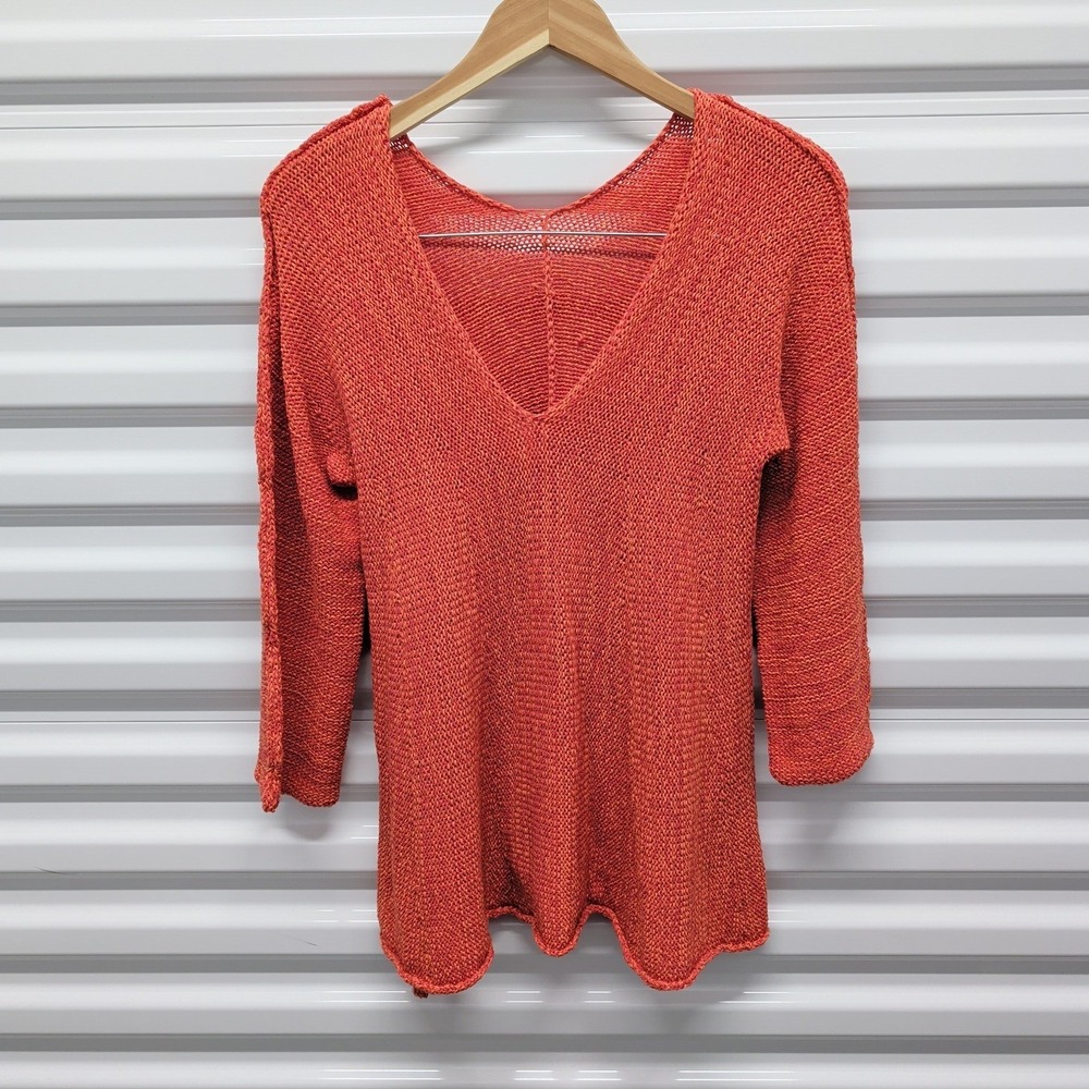 Skif Sweater Womens OS Orange Knit V-Neck‎ Lace Up Side Cotton Viscose Pullover